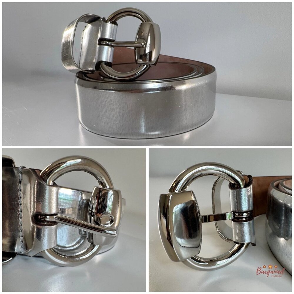 Authentic Gucci Metallic Silver Guccissima Leather Silver Horsebit Buckle 95/38 - Picture 2 of 12